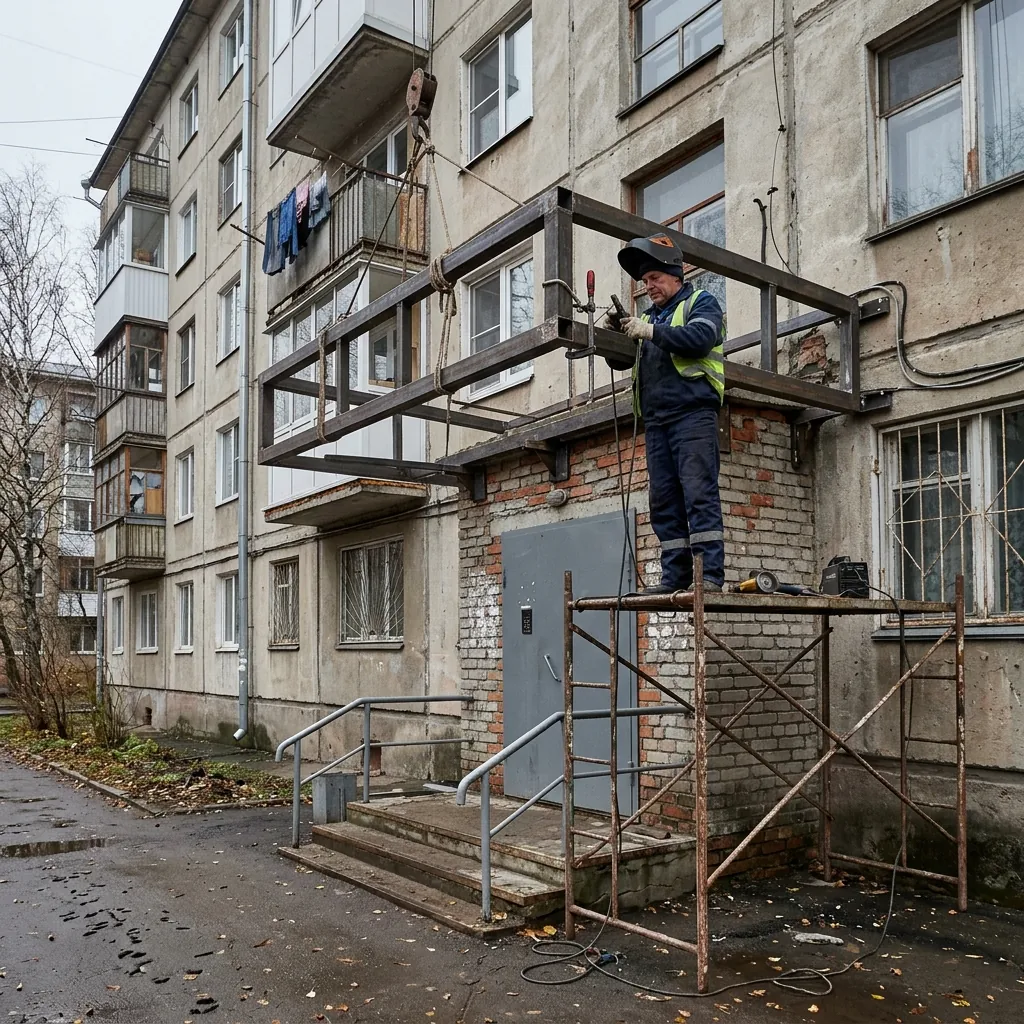Производственный процесс: Металлические козырьки